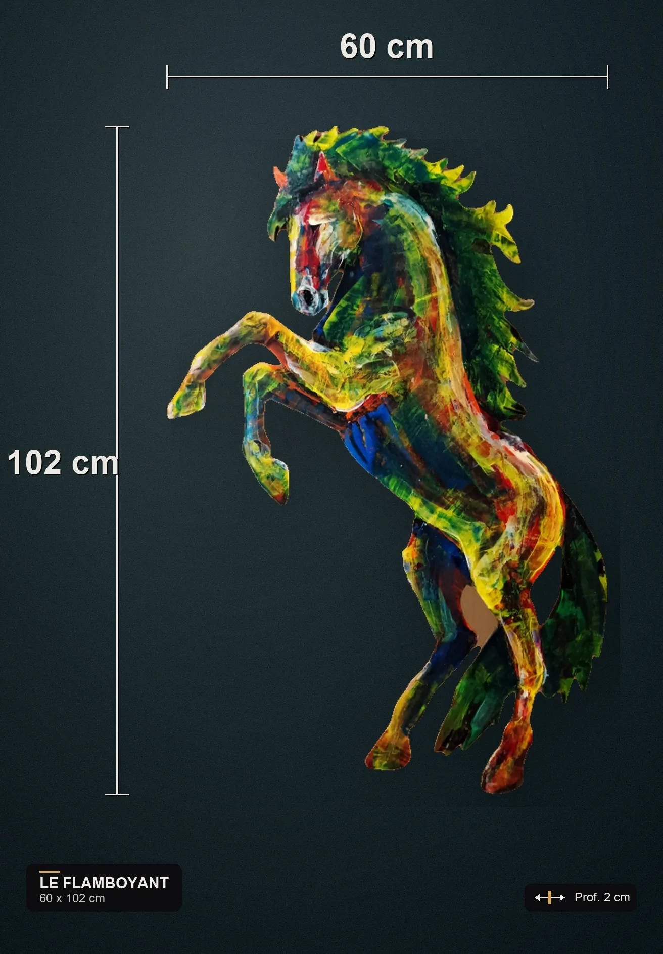 Dimensions de Le Flamboyant : 60 x 102 cm, relief mural