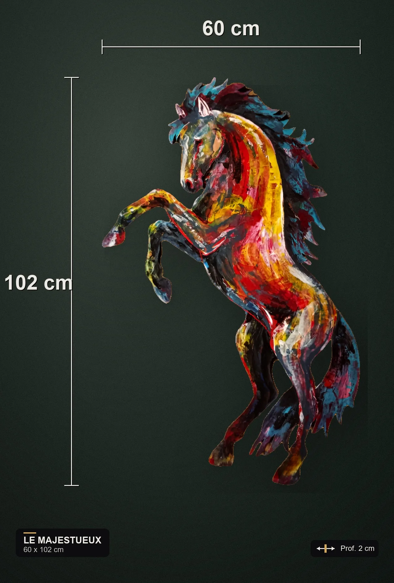 Dimensions de Le Majestueux : 60 x 102 cm, relief mural