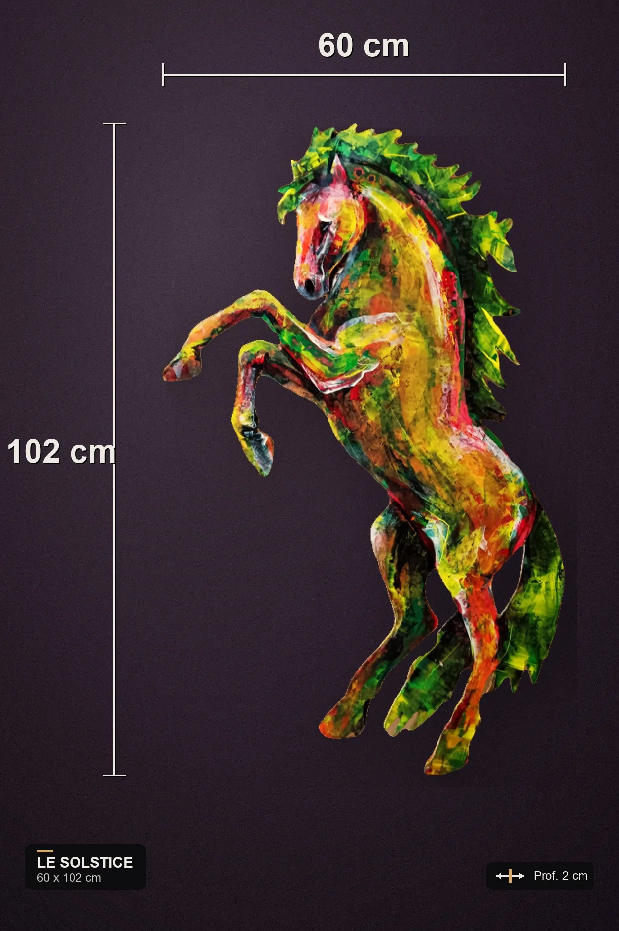 Dimensions de Le Solstice : 60 x 102 cm, relief mural