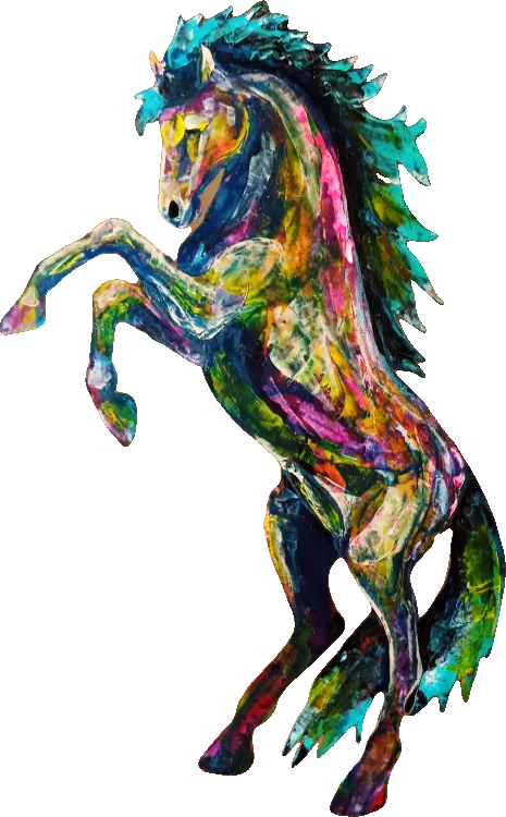 Peinture originale de cheval en suspension aérienne, acrylique au couteau, tons éthérés, pièce unique signée Camille