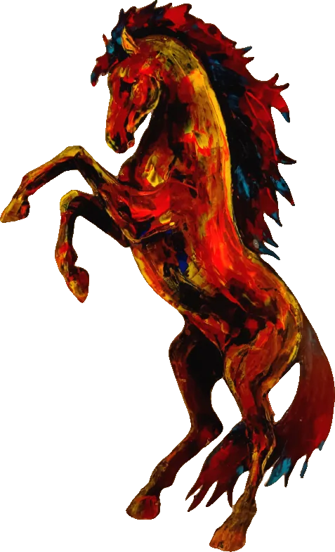 Art animalier acrylique au couteau, cheval cabré incandescent aux tons de feu, pièce unique signée Camille, Totem Sauvage