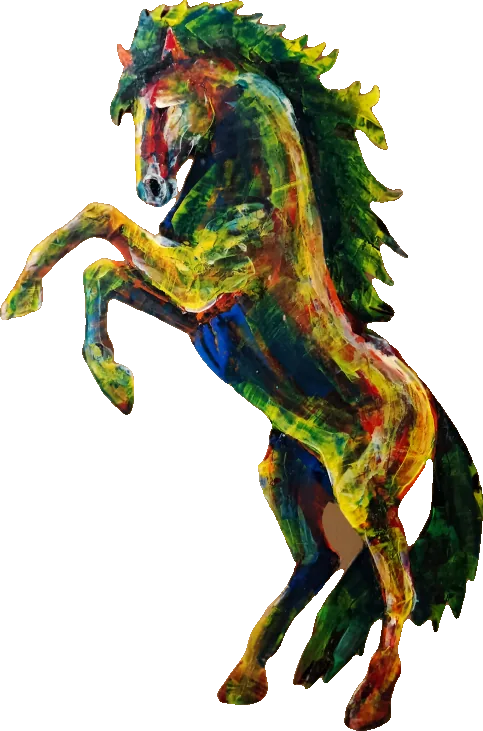 Tableau cheval flamboyant aux couleurs éclatantes, acrylique au couteau, pièce unique signée Camille, Totem Sauvage