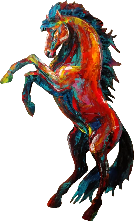 Art équestre acrylique au couteau, cheval cabré rayonnant aux tons dorés et lumineux, pièce unique par Camille, Totem Sauvage