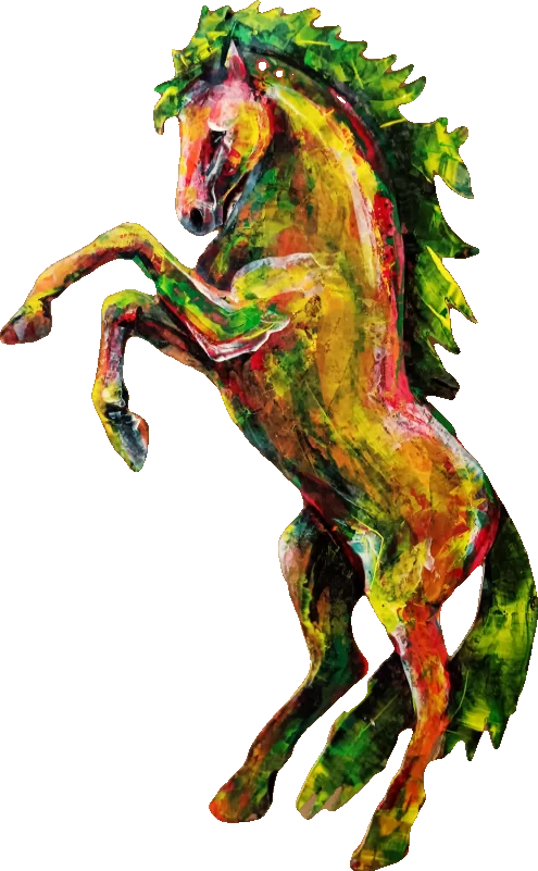 Peinture équestre originale d'un cheval cabré dans la lumière du solstice, acrylique au couteau, pièce unique Camille