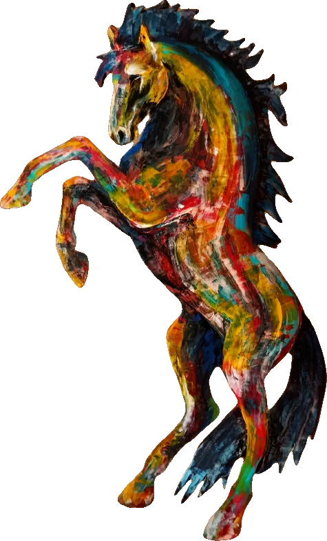 Tableau cheval sauvage en pleine tempête, acrylique au couteau, mouvement dramatique, pièce unique signée Camille